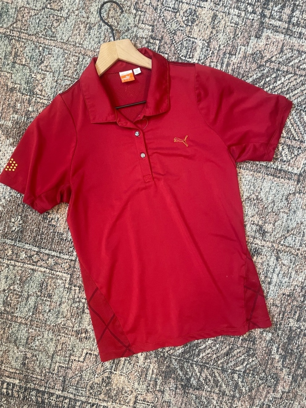 Puma Boys Golf Polo Shirt Red Athletic Performance Short Sleeve Size Medium Yout